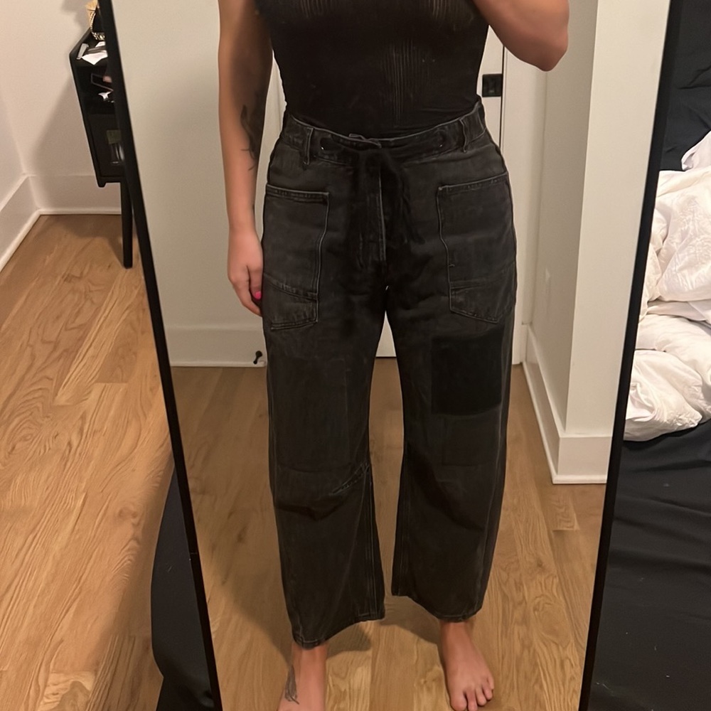 NWOT Fp black patchwork tie BF jeans